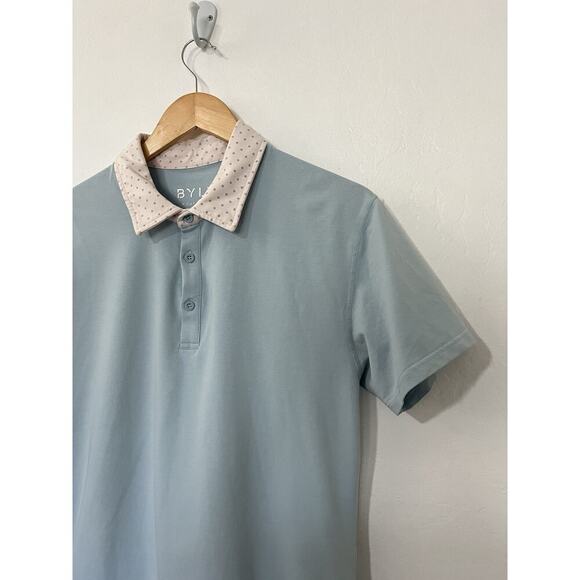 BYLT Mens Drop Cut Short Sleeve LUX Polo Shirt Size M Blue Preppy Golf - Picture 4 of 7